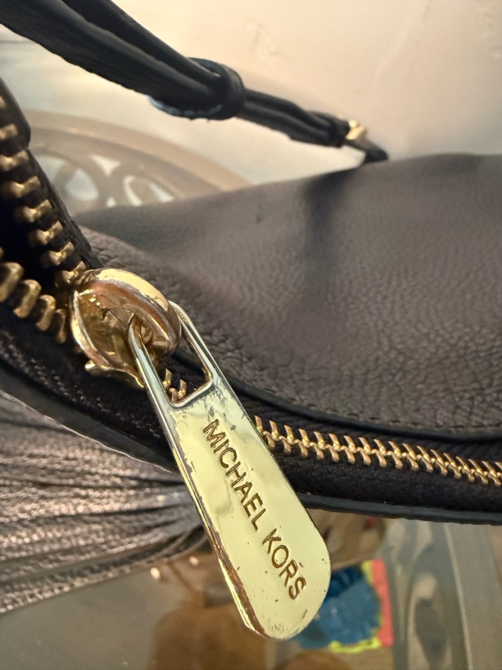 Michael Kors Black Pebbled Leather Hobo Shoulder Bag with Tassel Charm - Picture 3 of 6